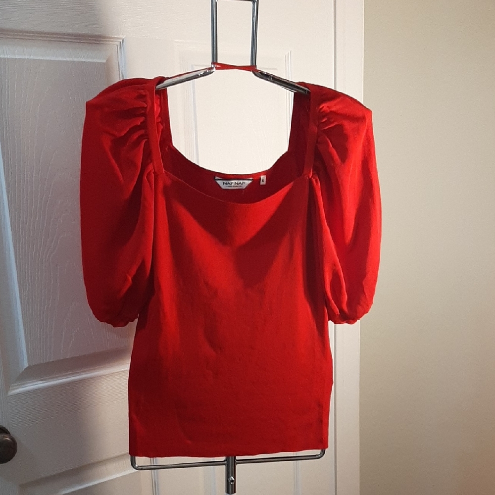 Who What Wear Bold Red Puff Sleeve Blouse